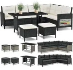 Juskys Polyrattan Lounge Manacor - Sofa, Tisch, Hocker & Kissen - Schwarz & Creme -