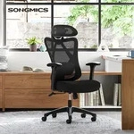 SONGMICS Chefsessel, ergonomisch, verstellbare Lendenst&uuml;tze und Kopfst&uuml;tze, schwarz