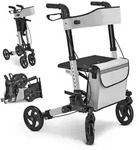 Juskys Rollator Vital faltbar, leicht, h&ouml;henverstellbar - Sitz, Tasche - Grau - Grau