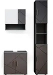Badm&ouml;bel-Set Vicco Irma Anthrazit Hochglanz 3 Teile, mit Hochschrank, Model...