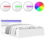 vidaXL Bett mit Bettkasten Hydraulisch LED Wei&szlig; Kunstleder 120x200 cm - Wei&szlig;