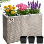 CASARIA&reg; Blumenkasten 3 Innent&ouml;pfe Polyrattan Herausnehmbar Wasserablauf Outdoor