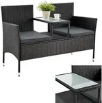 Juskys Polyrattan Gartenbank Monaco - 2-Sitzer Bank mit Tisch & Kissen - 133 &times; 63 &times;