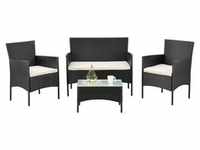 Juskys Polyrattan Gartenmöbel-Set Fort Myers - Tisch, Sofa & 2 Stühle - Schwarz