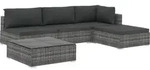 vidaXL 5-tlg. Garten-Lounge-Set mit Auflagen Poly Rattan Grau - Grau