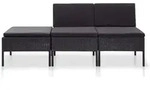 vidaXL 3-tlg. Garten-Lounge-Set mit Auflagen Poly Rattan Schwarz - Schwarz