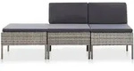 vidaXL 3-tlg. Garten-Lounge-Set mit Auflagen Poly Rattan Grau - Grau