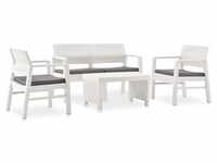 vidaXL Garten-Lounge-Set mit Auflagen 4-tlg. Kunststoff Weiß
