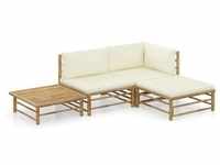 vidaXL 4-tlg. Garten-Lounge-Set mit Cremeweißen Kissen Bambus