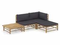 vidaXL 4-tlg. Garten-Lounge-Set mit Dunkelgrauen Kissen Bambus