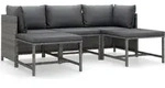 vidaXL 5-tlg. Garten-Lounge-Set mit Kissen Poly Rattan Grau - Grau