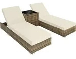 tectake 2er Set Sonnenliegen verstellbar Aluminium Rattan Schutzh&uuml;lle Tisch