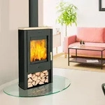 Fireplace Tuvalu Kaminofen Stahl Schwarz | Topplatte Sandstein