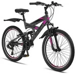 Licorne Bike Strong V Premium Mountainbike,Zoll:24;Farbe:Anthrazit/Rosa - Grau