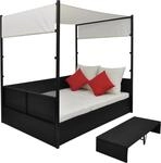 vidaXL Gartenbett mit Baldachin Schwarz 190&times;130 cm Poly Rattan