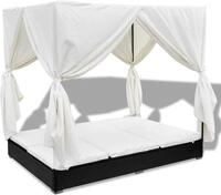 vidaXL Outdoor-Loungebett mit Vorhang Poly Rattan Schwarz