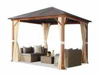 Gartenpavillon 3x3 m Holzoptik, Stahldach Hardtop 4 Seitenteile in Champagner