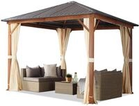 Gartenpavillon 3x3 m Holzoptik, Stahldach Hardtop 4 Seitenteile in Champagner