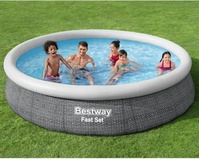Schwimmbad 57445-Grau, Schwimmbad Bestway runder aufblasbarer Fast-Set-Pool -