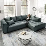 Modernes XXL Ecksofa CLAN 319cm anthrazit Samt inkl. Kissen - Grau