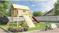 Karibu Stelzenhaus Fidel Fichte inkl. Wellenrutsche 3 m rot und Holzrampe