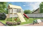 Karibu Stelzenhaus "Fidel" SET aus nordischer Fichte, terragrau mit Wellenrutsche 3m