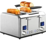 Steinborg 4 Scheiben Edelstahl Toaster | Br&ouml;tchenaufsatz | 2x digitale...