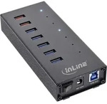 InLine USB 3.0 Hub, 7 Port, Aluminiumgeh&auml;use, schwarz, mit 2,5A Netzteil, USB 3.2