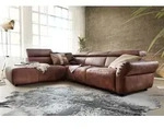 KAWOLA Sofa RISO Ecksofa mit motorischer Sitztiefenverstellung Leder braun Recamiere