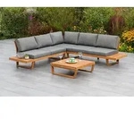 Merxx Eckset Valparaiso inkl. Kissen, Tisch 80 x 80 x 27,5- Akazie - Braun/Grau