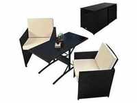 Casaria Poly Rattan 3-tlg Balkonset Cube 2 Stühle Auflagen & Kissen Tisch 120x60cm