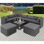 CASARIA&reg; Gartenm&ouml;bel Set Polyrattan 8 Personen Wetterfest Tisch 5mm...