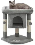lionto Kratzbaum f&uuml;r Katzen mit H&ouml;hle & 2 Pl&uuml;schballen inkl. Gl&ouml;ckchen, H&ouml;he 60