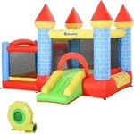 Outsunny Aufblasbare H&uuml;pfburg mit Rutsche Pool f&uuml;r 3 Kinder Burg mit Gebl&auml;se