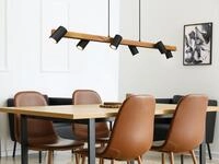 Trio Pendelleuchte MARLEY 6 flammig Schwarz mit Holzbalken