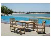 Möbilia Garten Sitzgruppe 5-tlg aus Teak-Holz | 2 Armlehnstühle, 2 Bänke, 1 Tisch