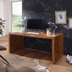 FineBuy Schreibtisch Massiv-Holz Sheesham 200 cm Computertisch Echtholz Design Ablage