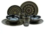CreaTable, 23587, Mandala Schwarz, Kombiservice 8-tlg, Steinzeug - Schwarz