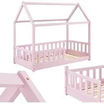 Juskys Kinderbett Marli 80 x 160 cm - Rausfallschutz, Lattenrost & Dach - Holz Rosa -