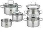 Kochtopf-Set - Edelstahl 18/8 - mit Glasdeckel - Silber/Transparent