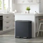 SONGMICS M&uuml;lleimer 60L mit M&uuml;llbeutel mit 2 F&auml;chern 2 x 30 L aus Metall Treteimer
