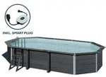 GRE Ovaler Composite-Pool KPCOV66L + LED &ndash; 664 x 386 x 124 cm, Komplettset - Grau
