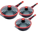 3tlg. KING&reg; Vorteilsset Click-Grip Red 24cm Pfanne inkl. Glasdeckel + 28cm Pfanne