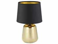 EGLO Tischlampe Manalba 1, Textil Nachttischlampe aus Keramik in gold und