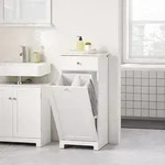 SoBuy Badezimmerschrank mit W&auml;schekorb W&auml;scheschrank Kompakter Badschrank f&uuml;r