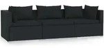 vidaXL 3-Sitzer-Sofa mit Kissen Schwarz Poly Rattan - Schwarz