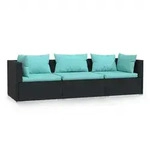 vidaXL 3-Sitzer-Sofa mit Auflagen Schwarz Poly Rattan - Schwarz