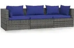 vidaXL 3-Sitzer-Sofa mit Kissen Grau Poly Rattan - Grau