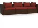 vidaXL 3-Sitzer-Sofa mit Kissen Braun Poly Rattan - Braun