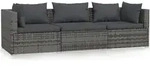 vidaXL 3-Sitzer-Sofa mit Kissen Grau Poly Rattan - Grau